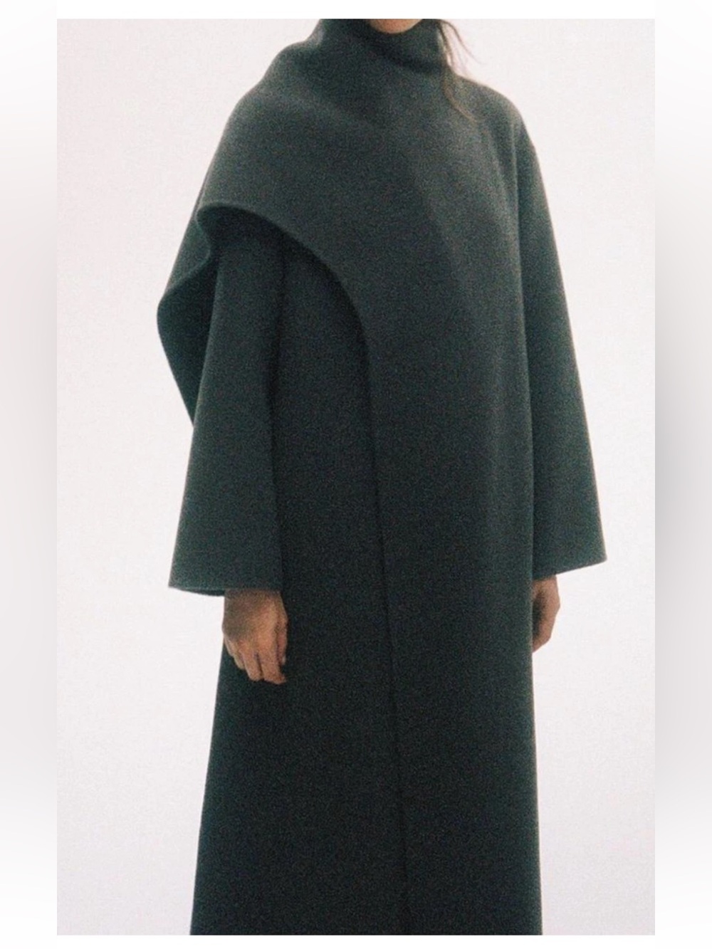 ZARA Wool Blend Scarf Coat Taupe Grey